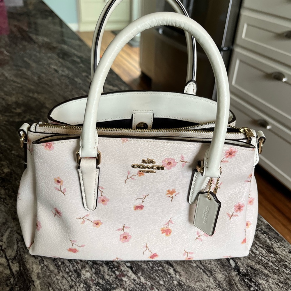 Coach White and Pink Floral Satchel Bag